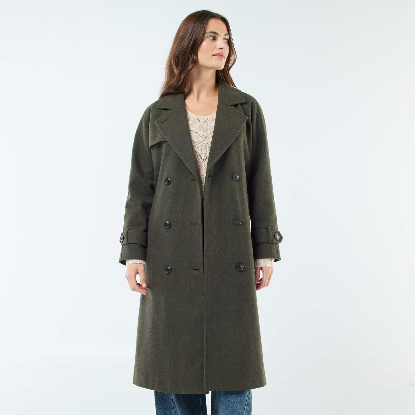 Manteau long chaud à ceinture KAKI