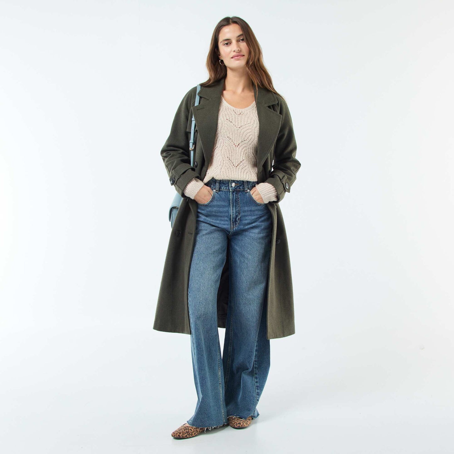 Manteau long chaud à ceinture KAKI