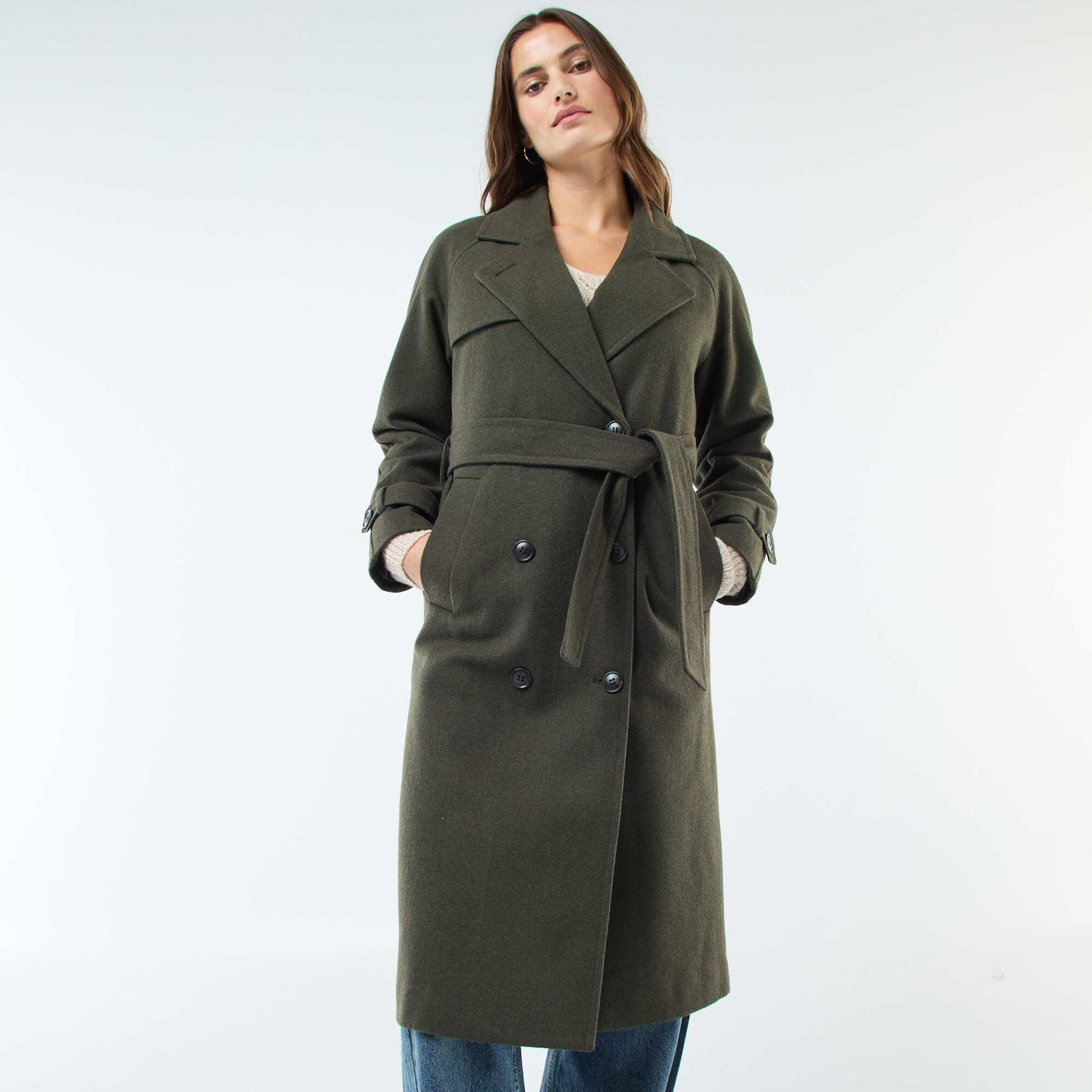 Manteau long chaud à ceinture KAKI