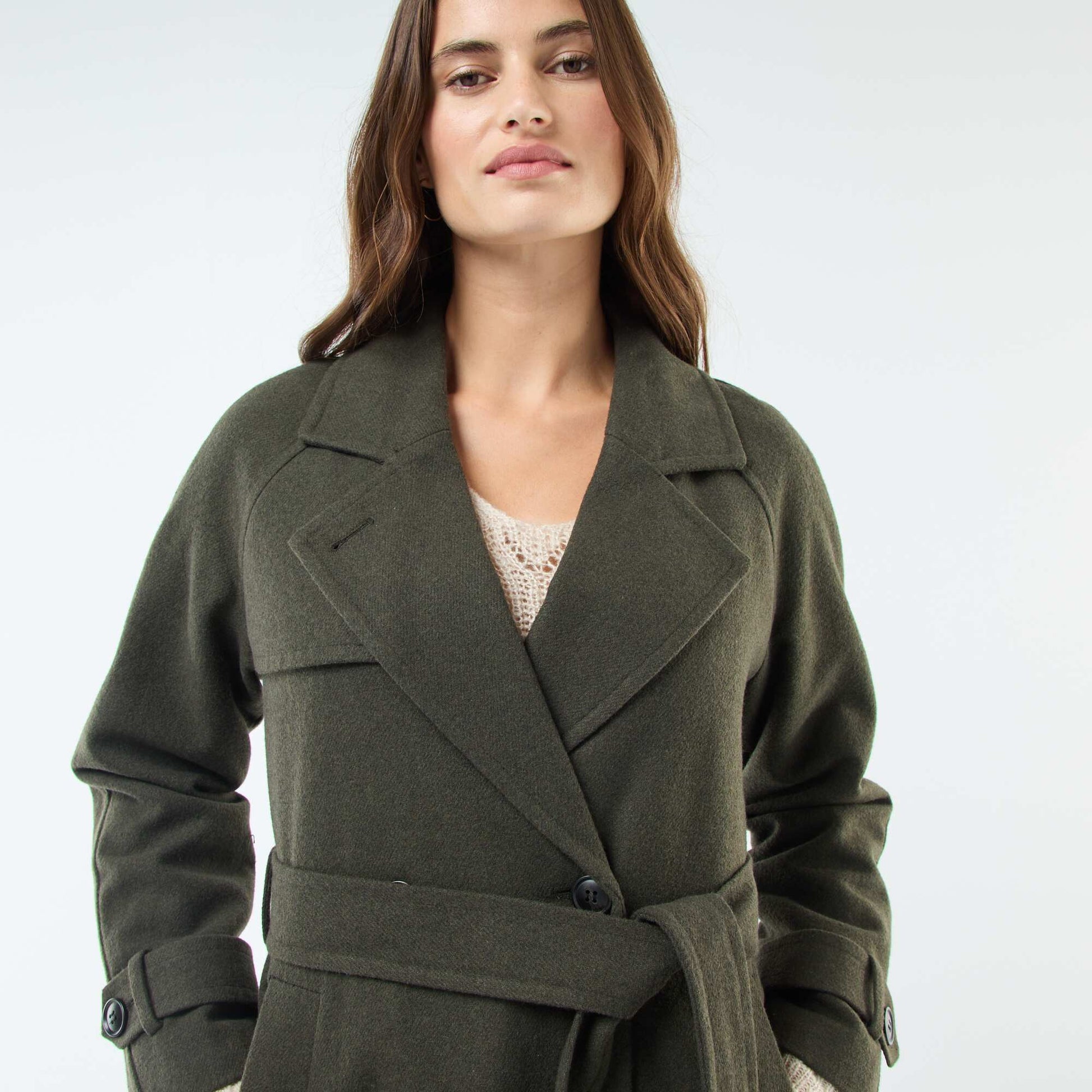 Manteau long chaud à ceinture KAKI