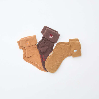 Lot de 3 chaussettes avec détail brodé MARRON