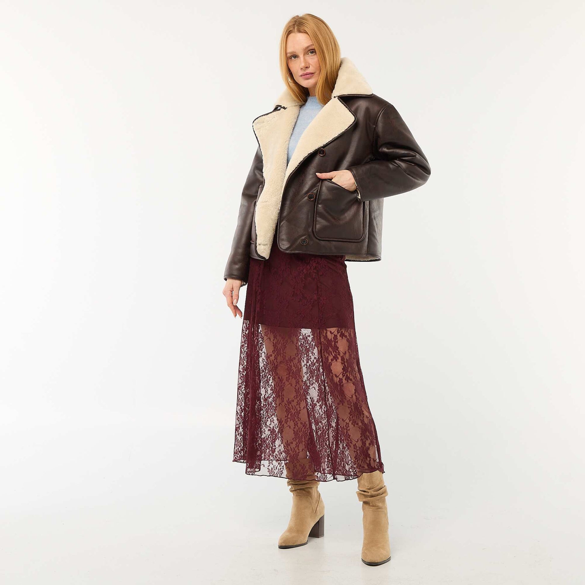 Manteau doublé style aviateur MARRON