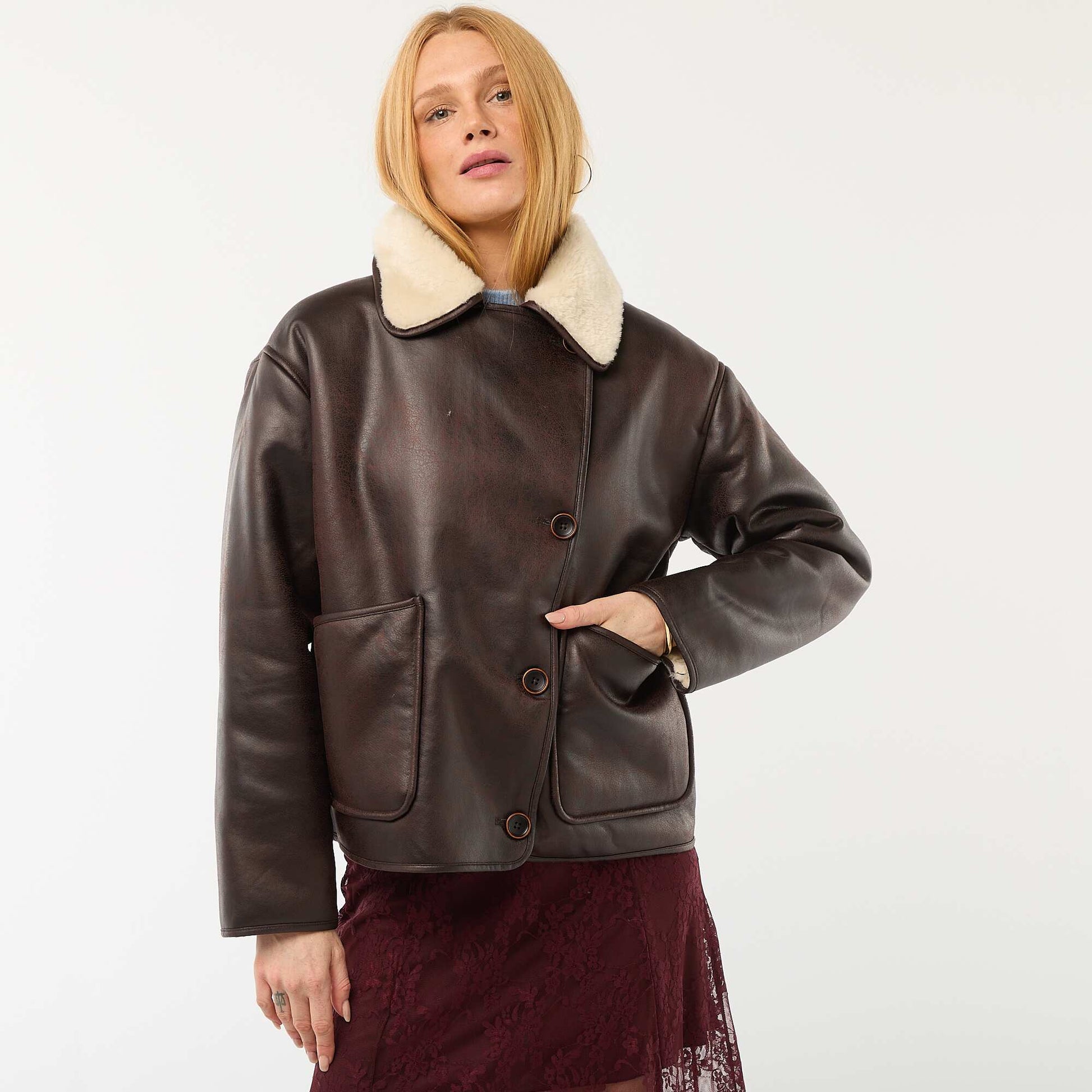 Manteau doublé style aviateur MARRON