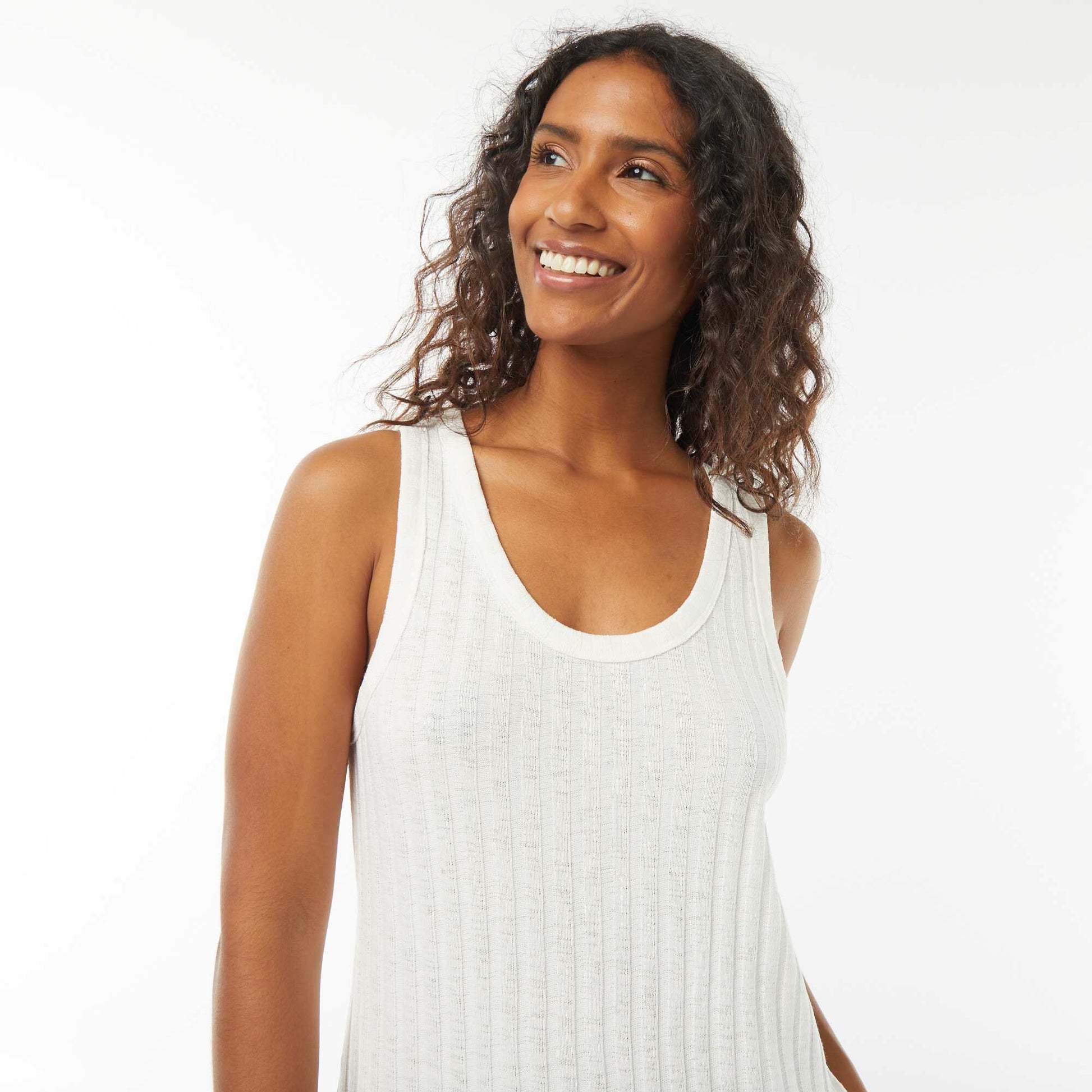 Robe unie sans manches BLANC