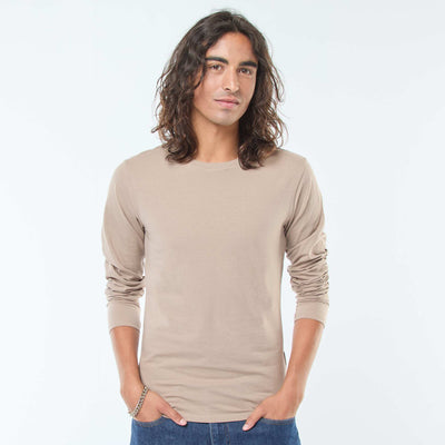 T-shirt uni à manches courtes et col rond BEIGE