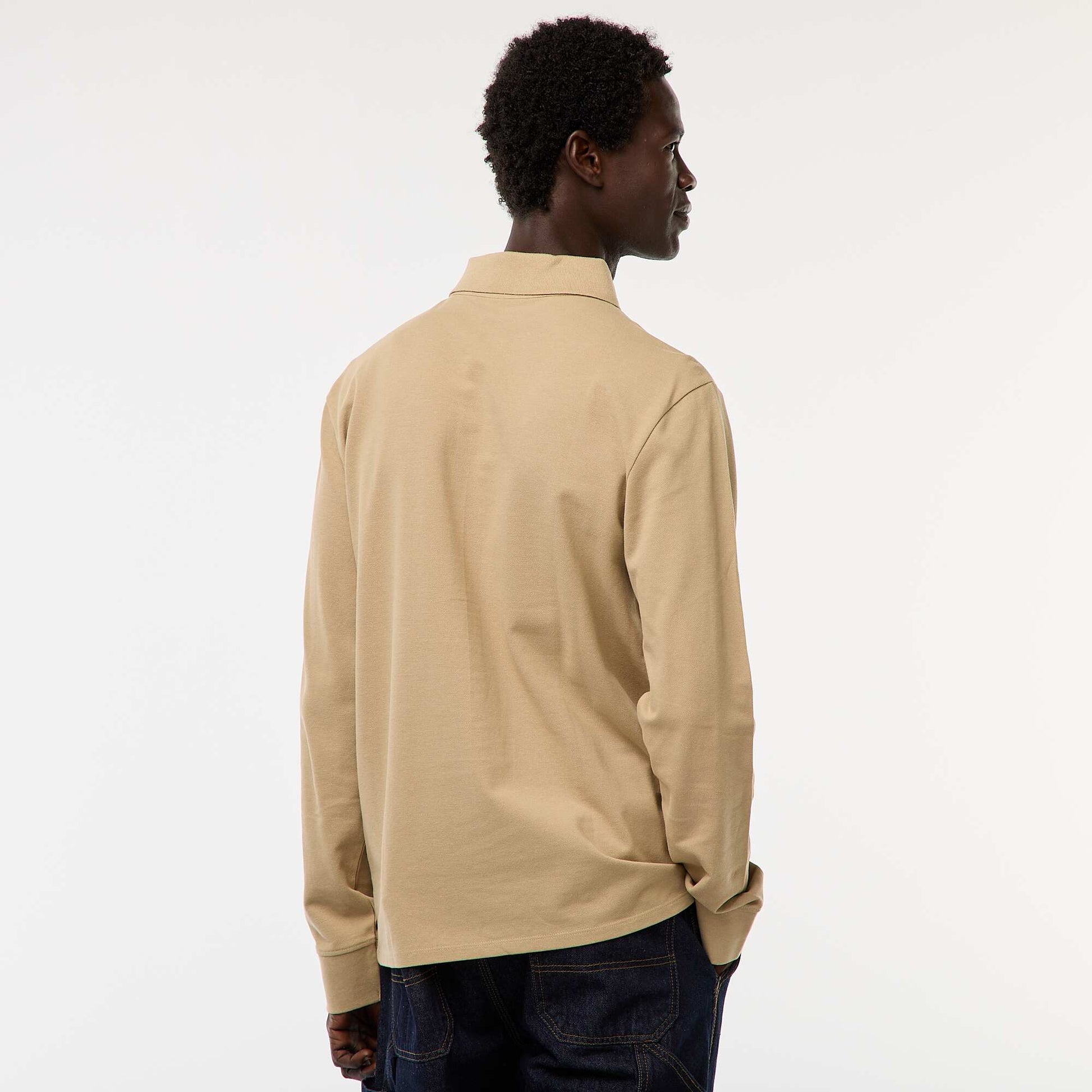 Polo en maille piquée à manches longues uni BEIGE