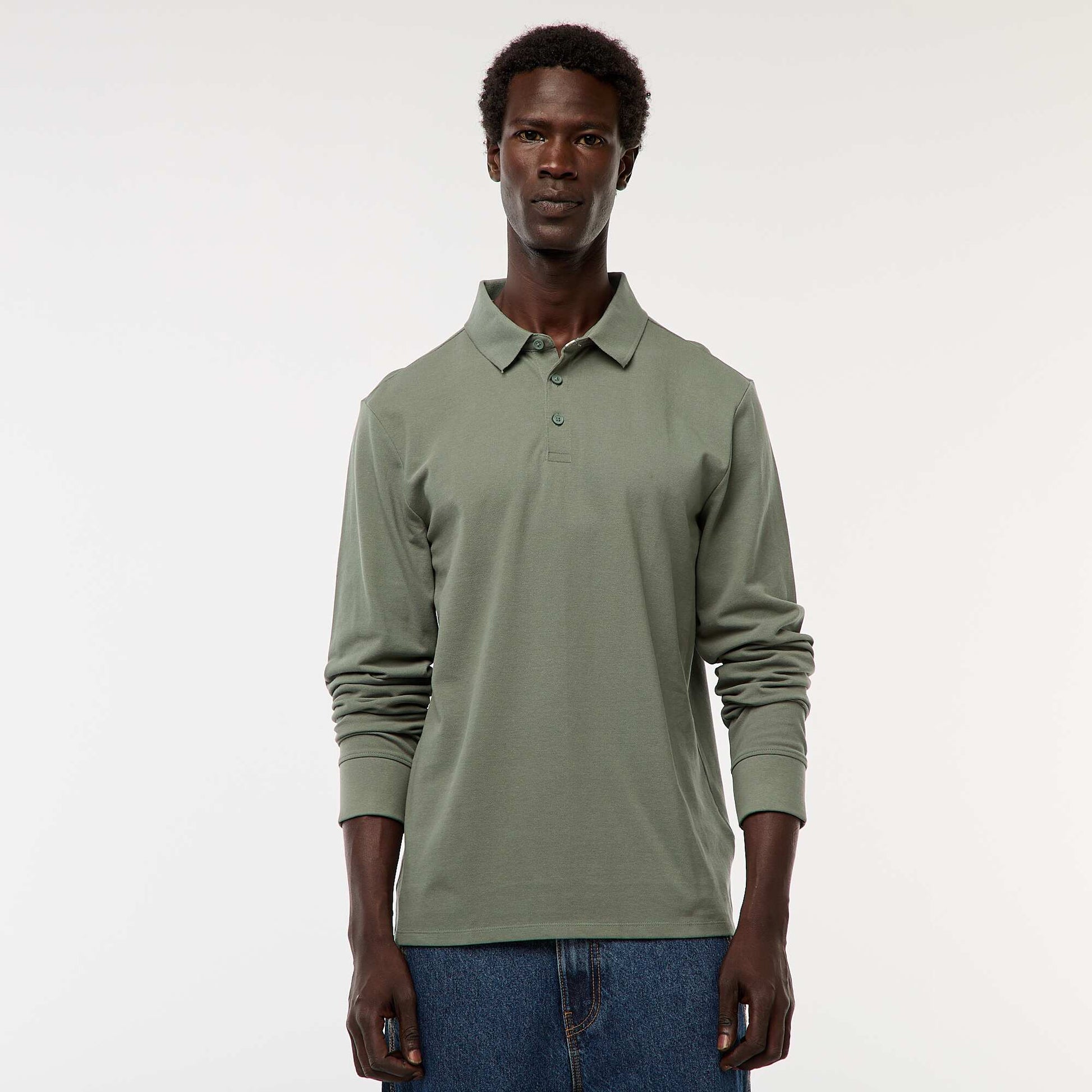 Polo en maille piquée à manches longues uni VERT