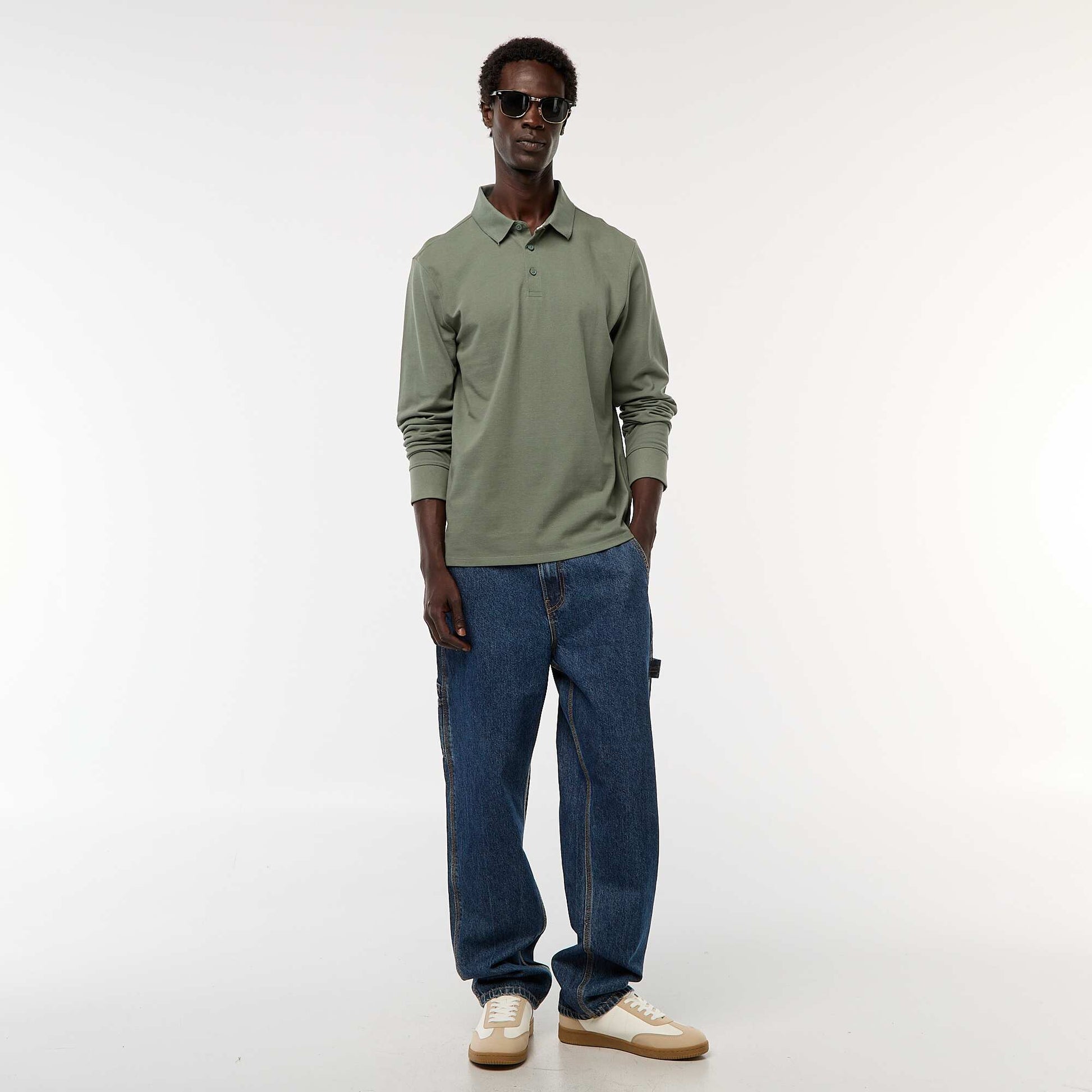 Polo en maille piquée à manches longues uni VERT