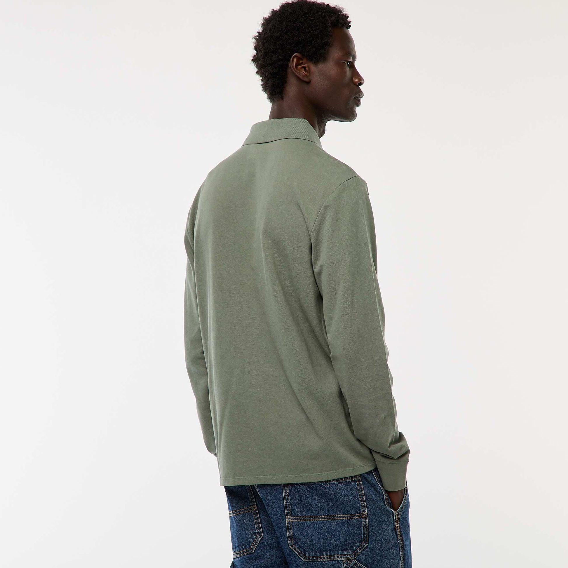 Polo en maille piquée à manches longues uni VERT