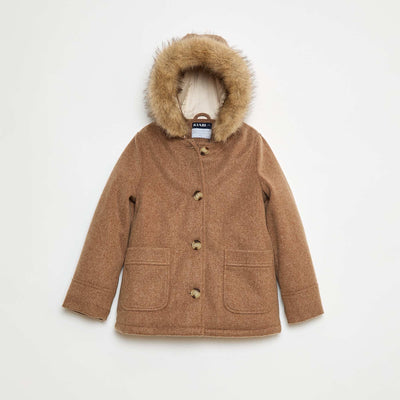 Manteau à capuche façon laine MARRON