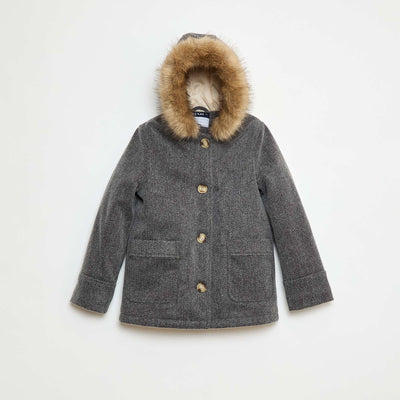 Manteau à capuche façon laine GRIS