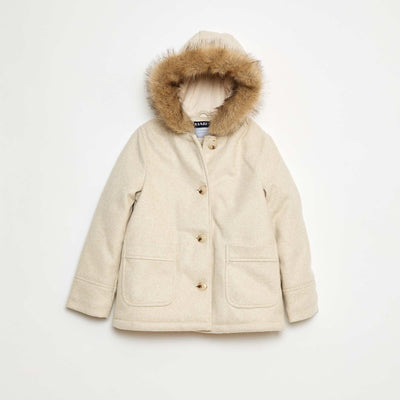 Manteau à capuche façon laine BEIGE