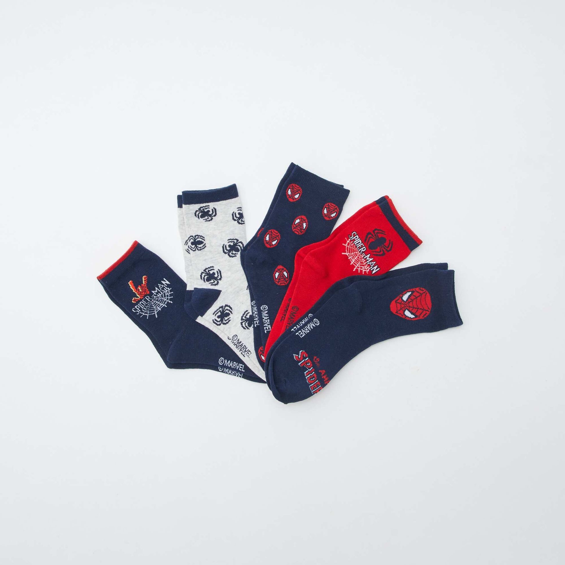 Lot de 5 paires de chaussettes 'Spiderman' BLEU/ROUGE/GRIS