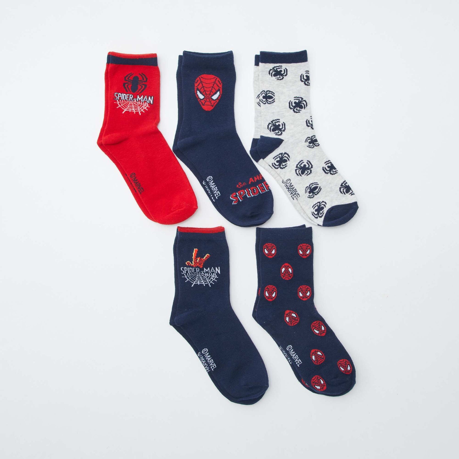 Lot de 5 paires de chaussettes 'Spiderman' BLEU/ROUGE/GRIS