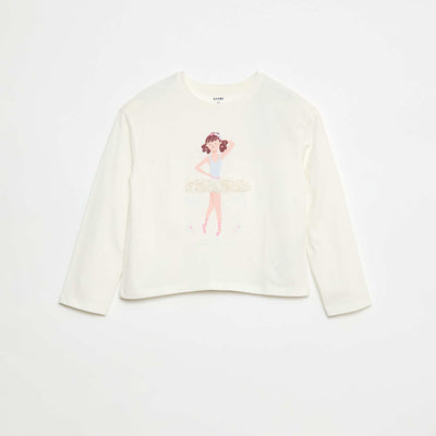 T-shirt manches longues avec sequins BLANC