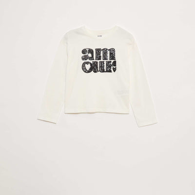 T-shirt manches longues avec sequins BLANC