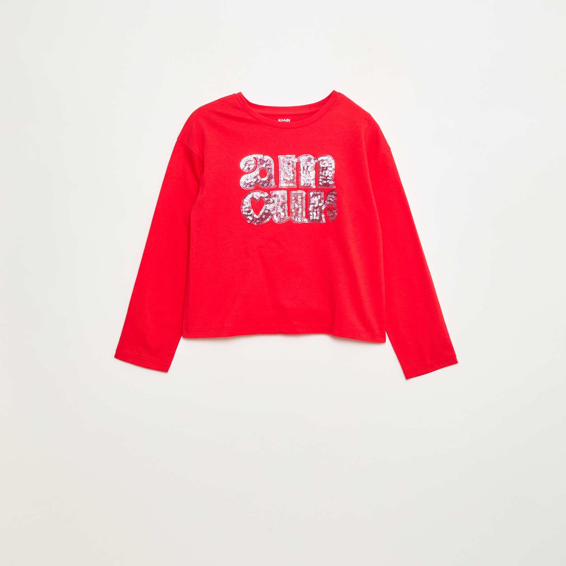 T-shirt manches longues avec sequins ROUGE