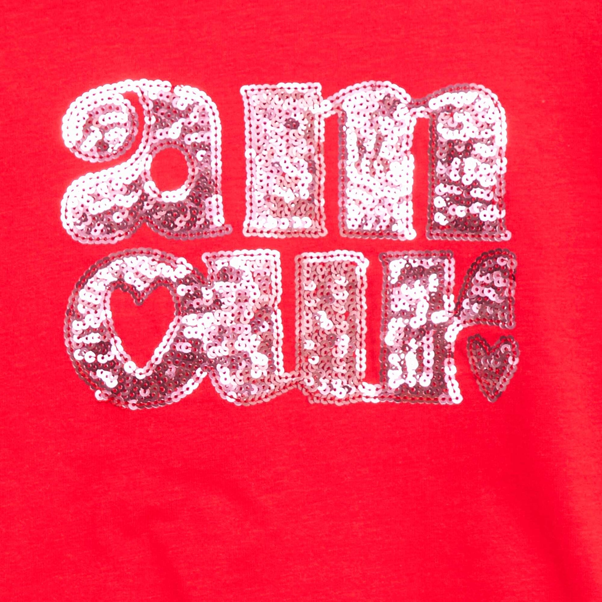 T-shirt manches longues avec sequins ROUGE