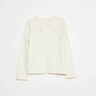 T-shirt en coton avec col brodé BLANC