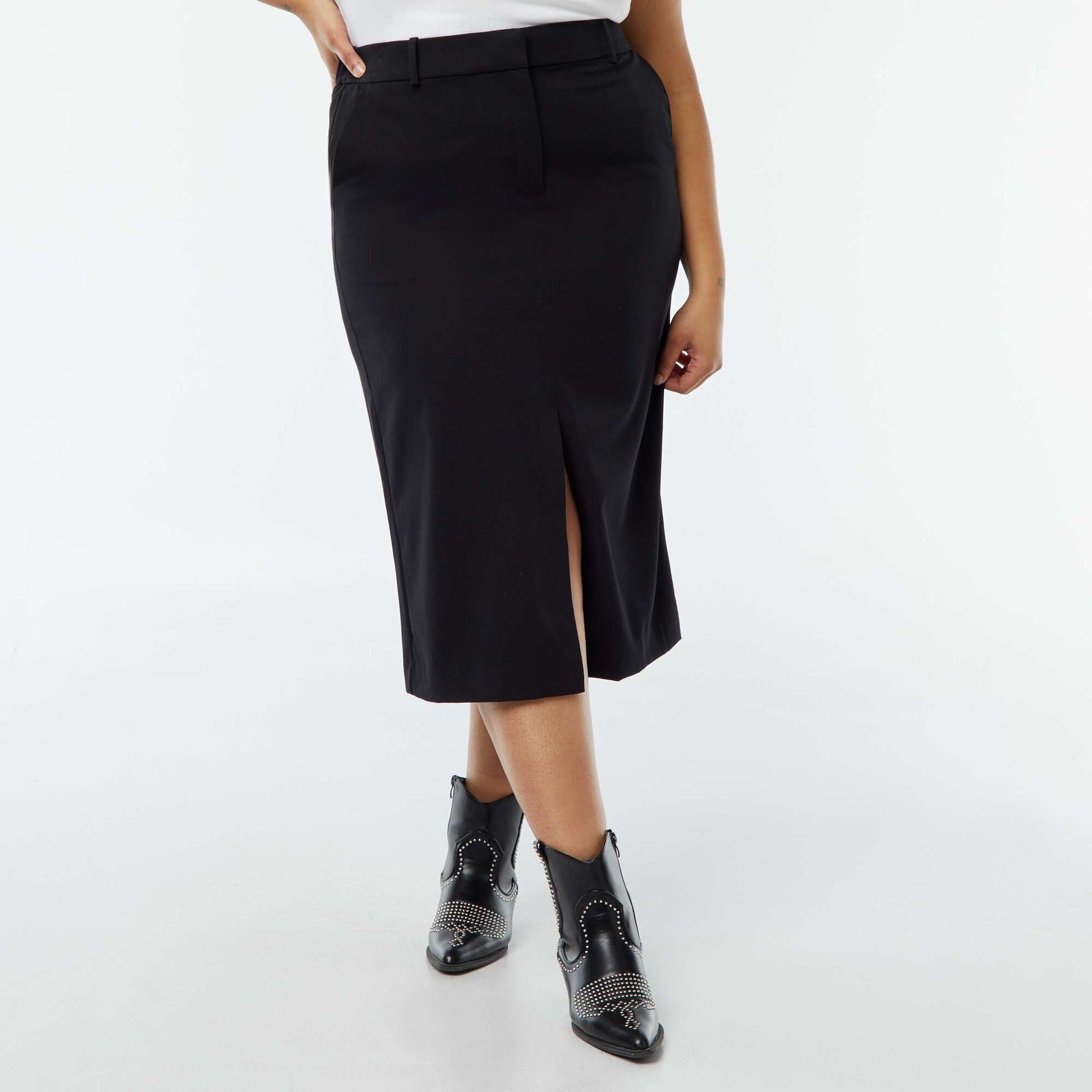 Jupe midi avec fente à l'avant NOIR