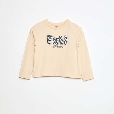 T-shirt imprimé manches longues BEIGE