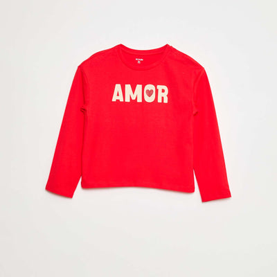 T-shirt imprimé manches longues ROUGE