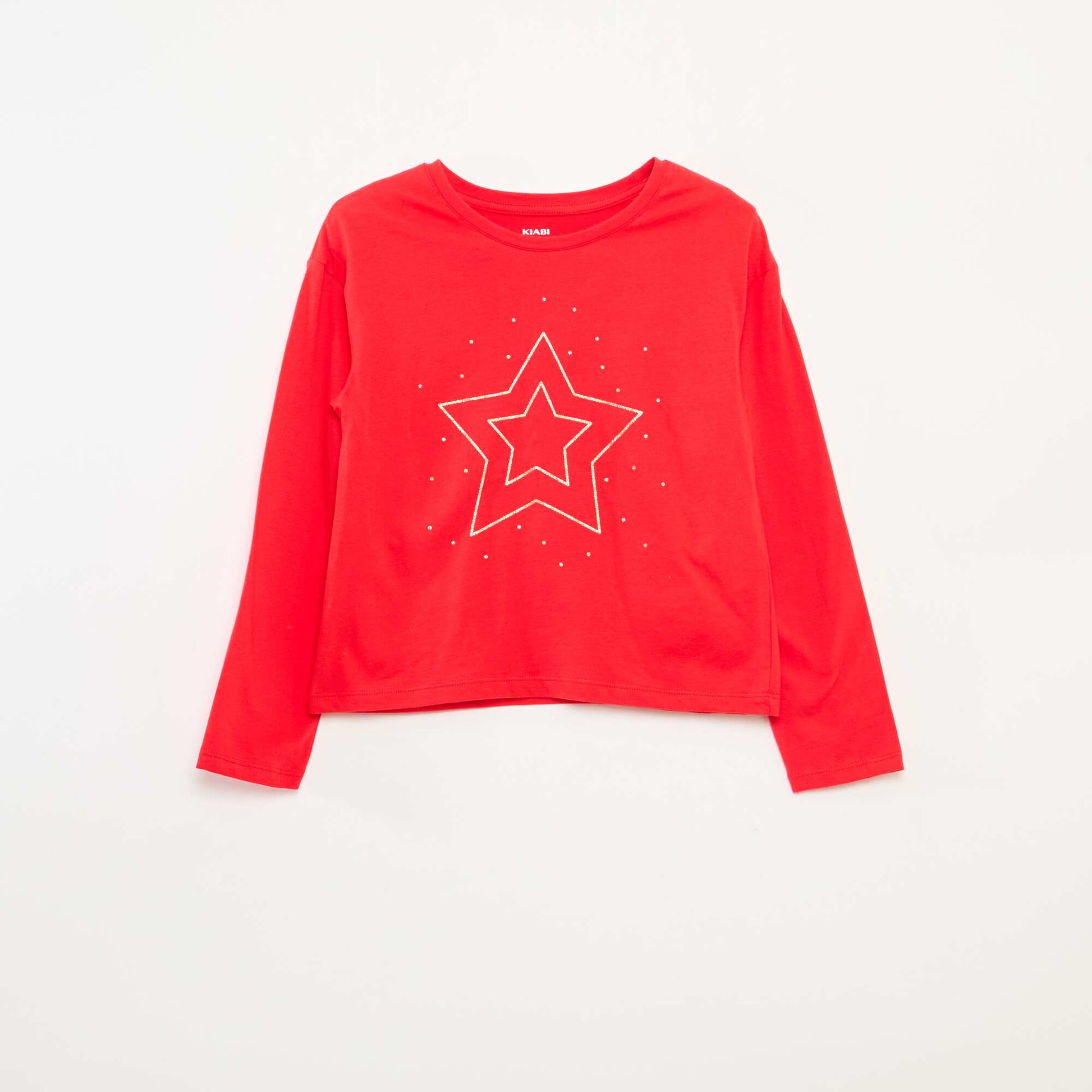 T-shirt imprimé manches longues ROUGE