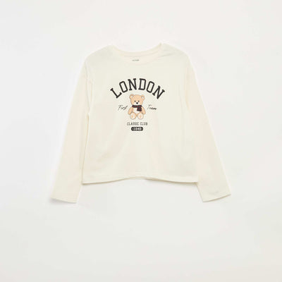 T-shirt imprimé manches longues BEIGE