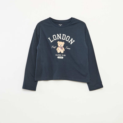 T-shirt imprimé manches longues BLEU