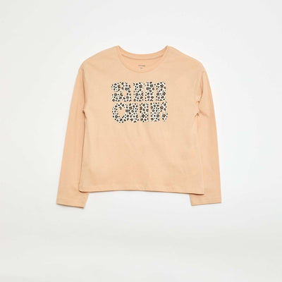 T-shirt imprimé manches longues BEIGE
