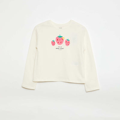 T-shirt imprimé manches longues BLANC