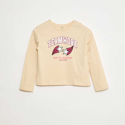T-shirt imprimé manches longues BEIGE