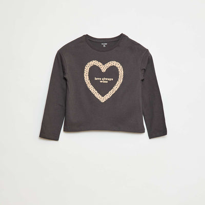 T-shirt imprimé manches longues GRIS LéOPARD