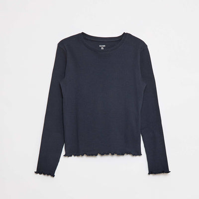 Tee-shirt en maille côtelée BLEU