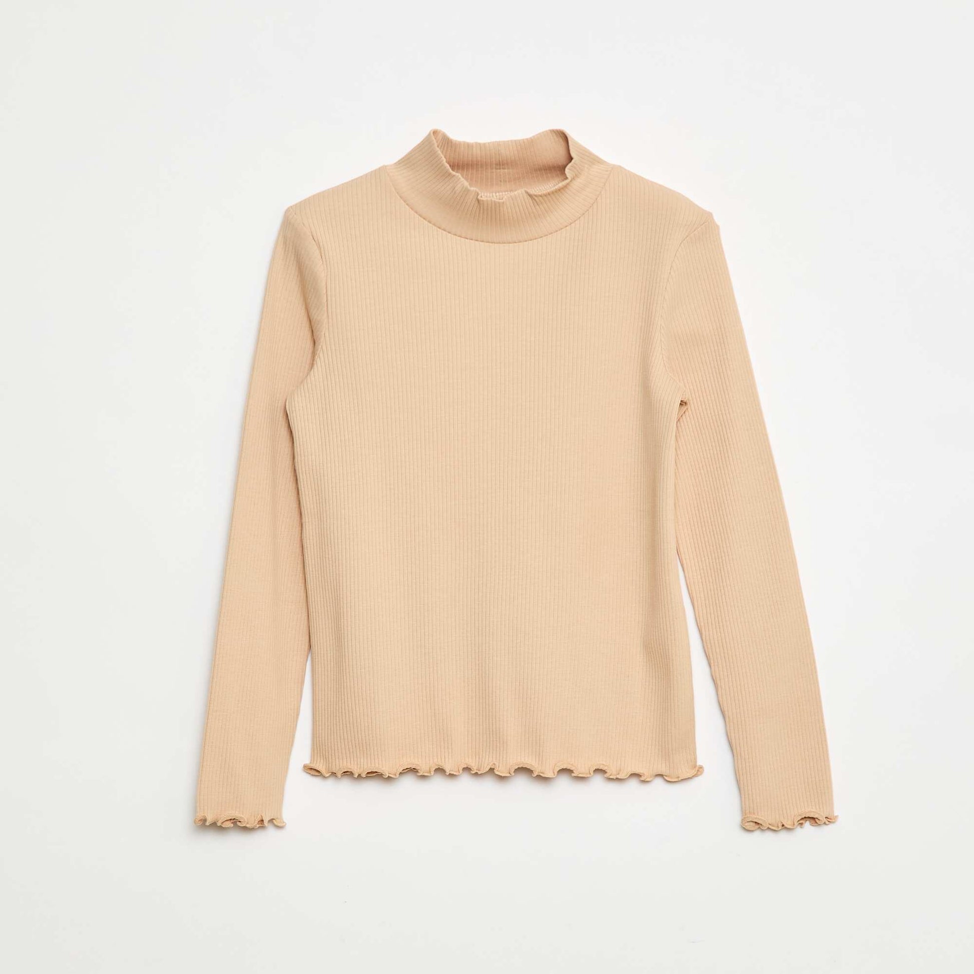 Pull à col roulé côtelé BEIGE