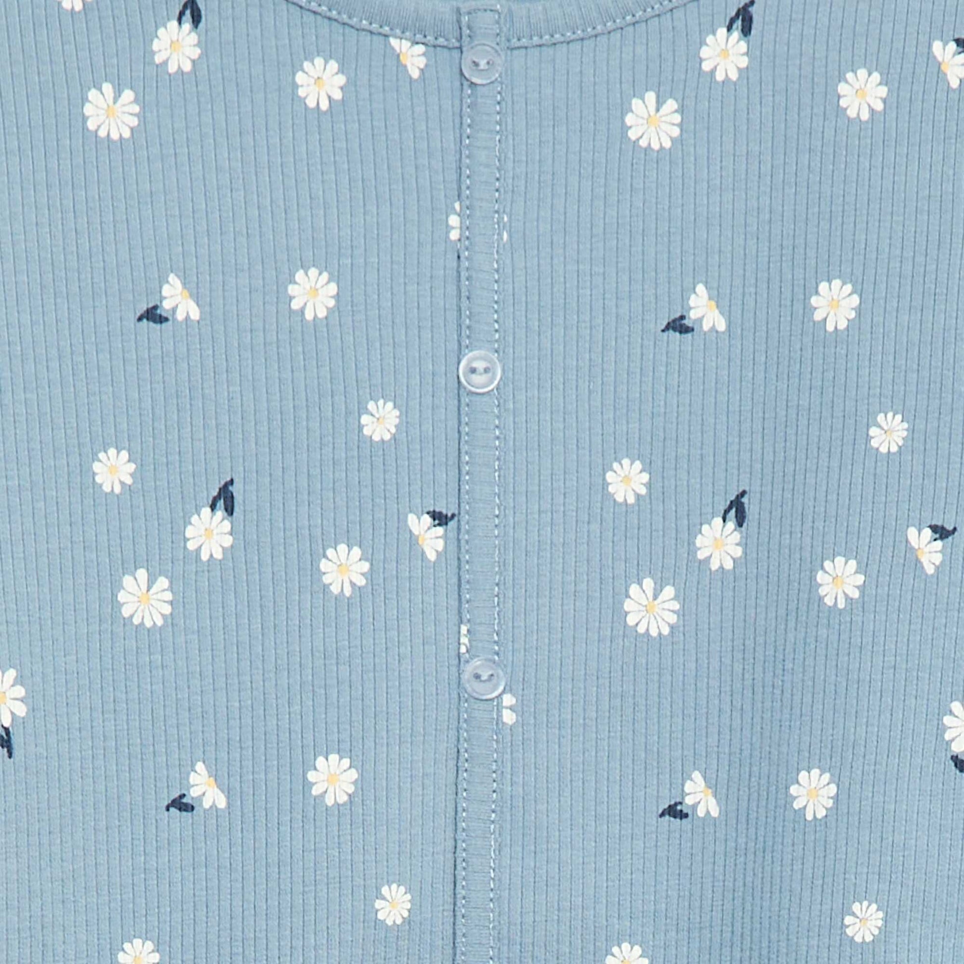 T-shirt côtelé à fleurs BLEU CLAIR