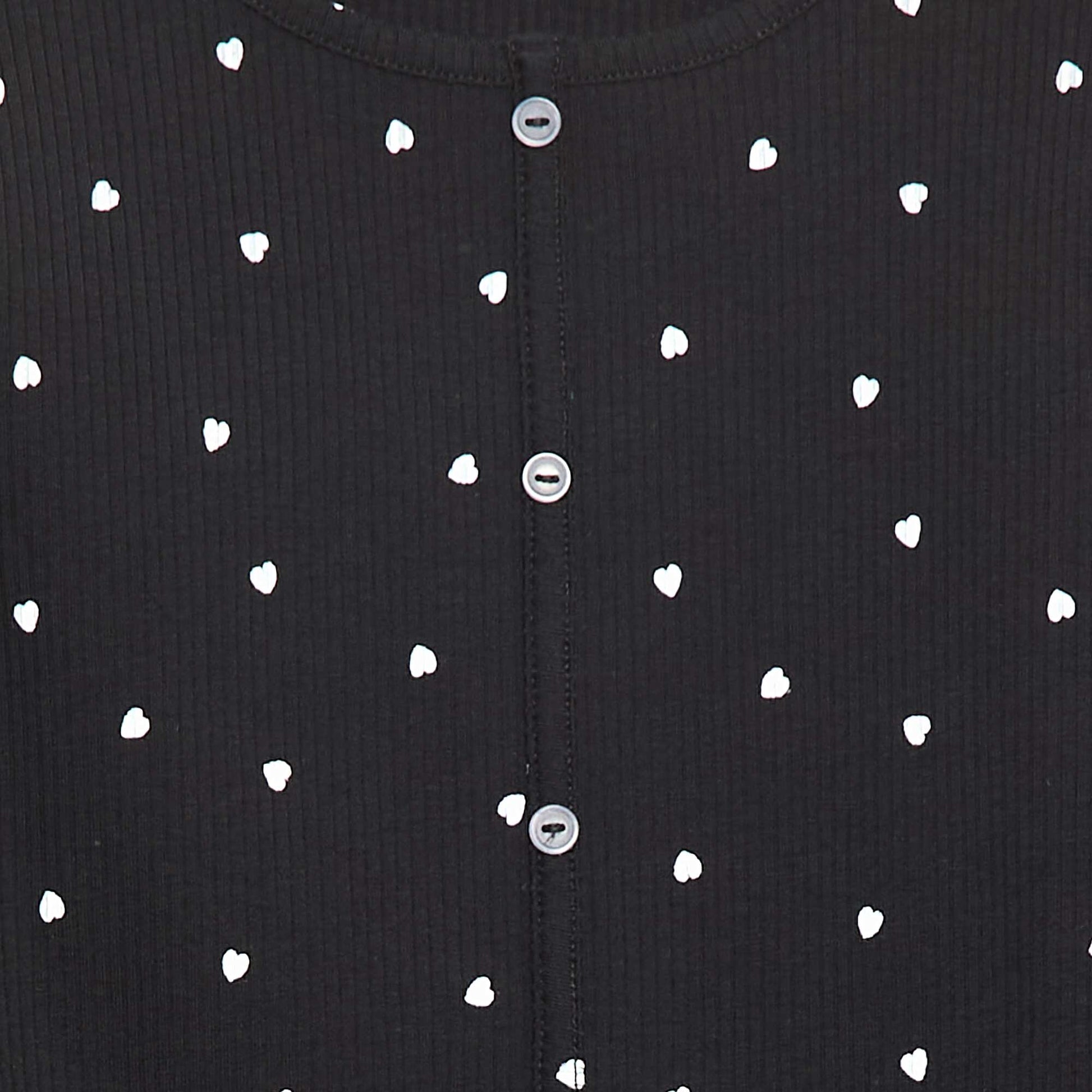 T-shirt côtelé à fleurs NOIR