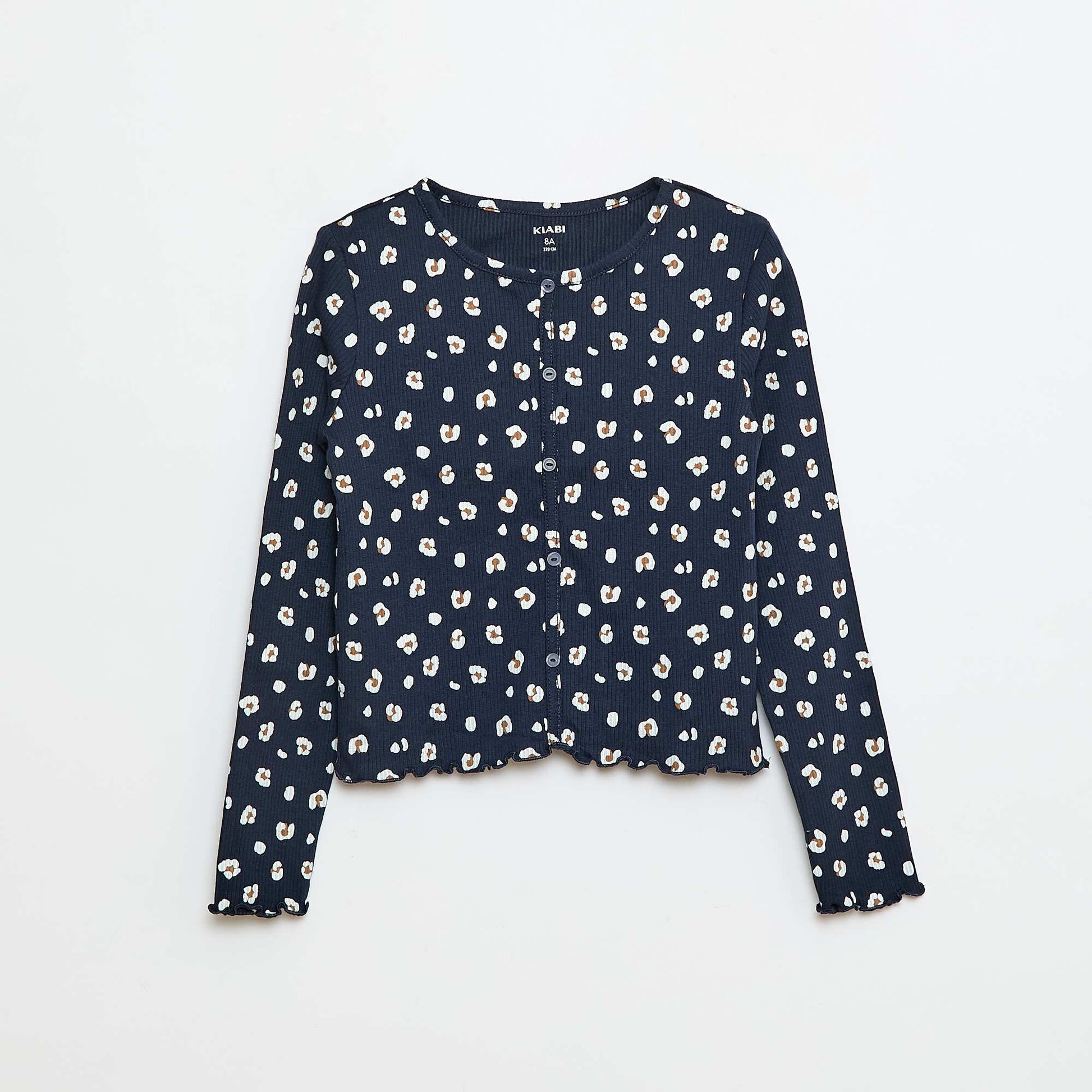 T-shirt côtelé à fleurs BLEU