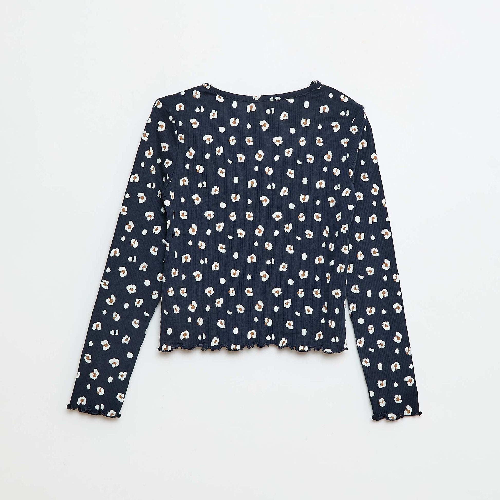 T-shirt côtelé à fleurs BLEU