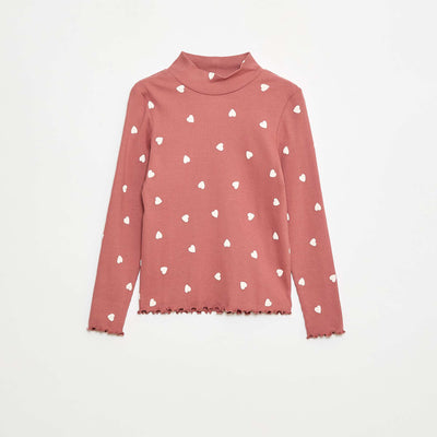 Sous pull col roulé en côte de coton ROSE