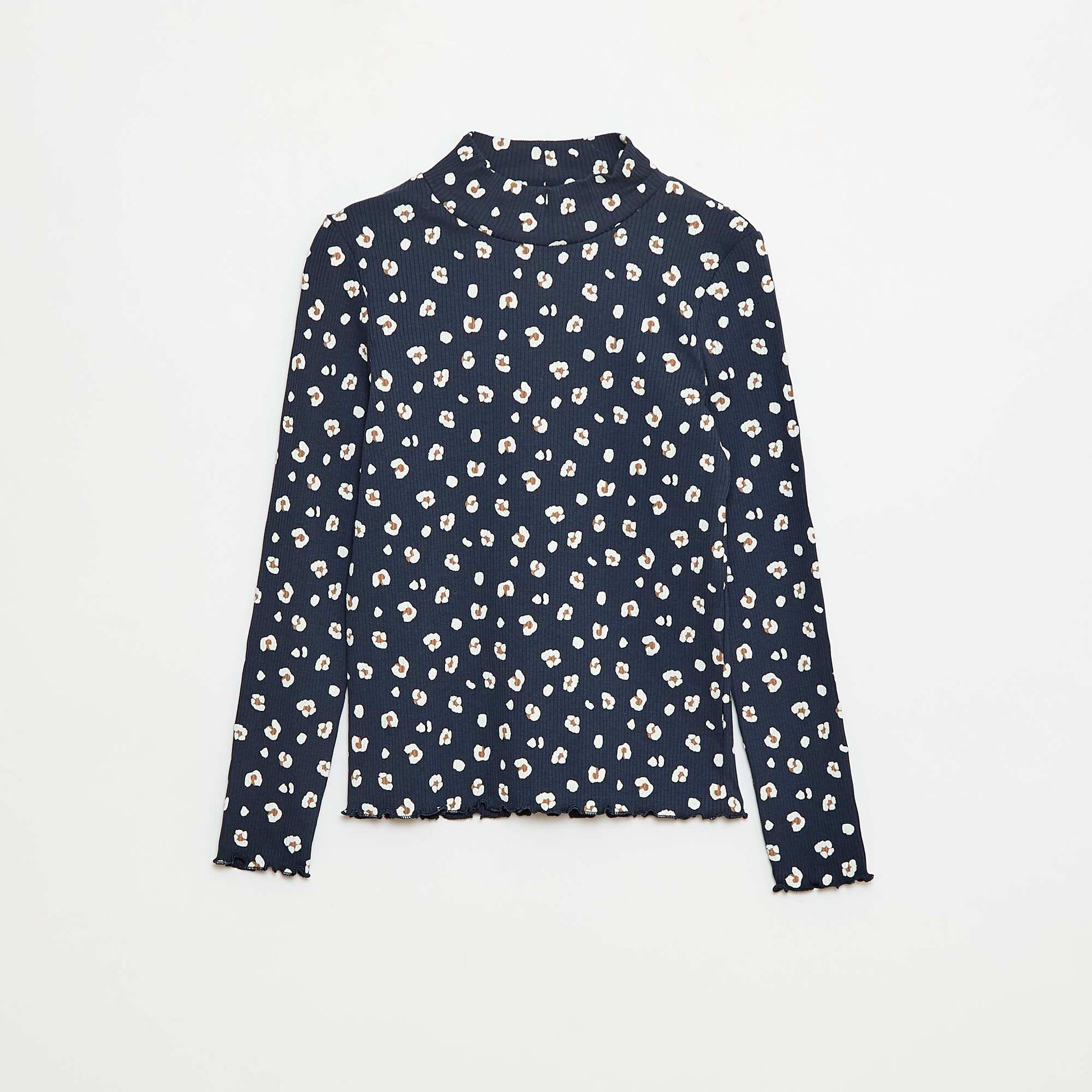 Sous pull col roulé en côte de coton BLEU