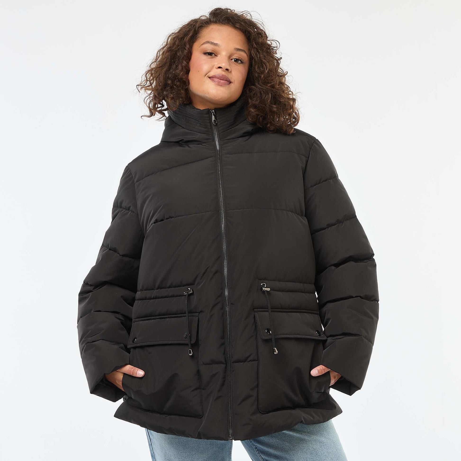 Doudoune mi-longue uni NOIR
