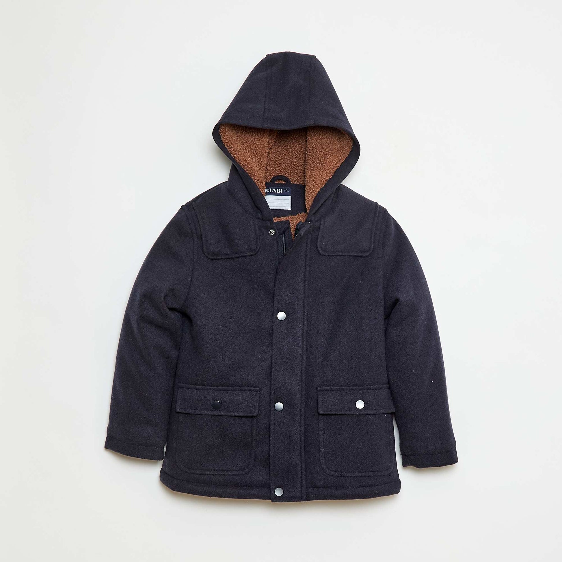 Manteau façon lainage à capuche avec doublure chaude BLEU