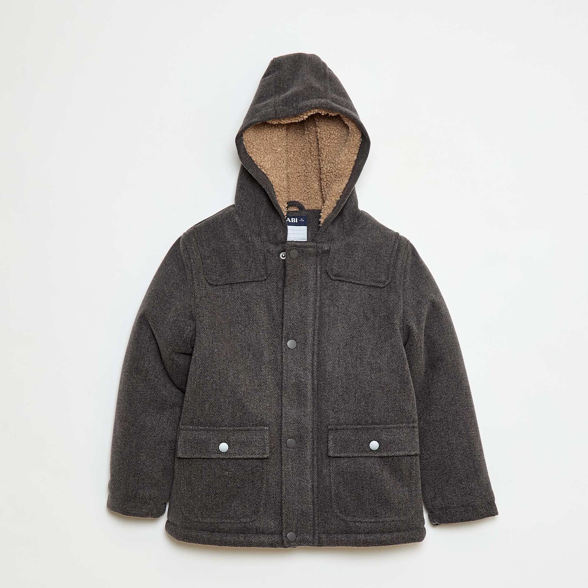 Manteau façon lainage à capuche avec doublure chaude GRIS