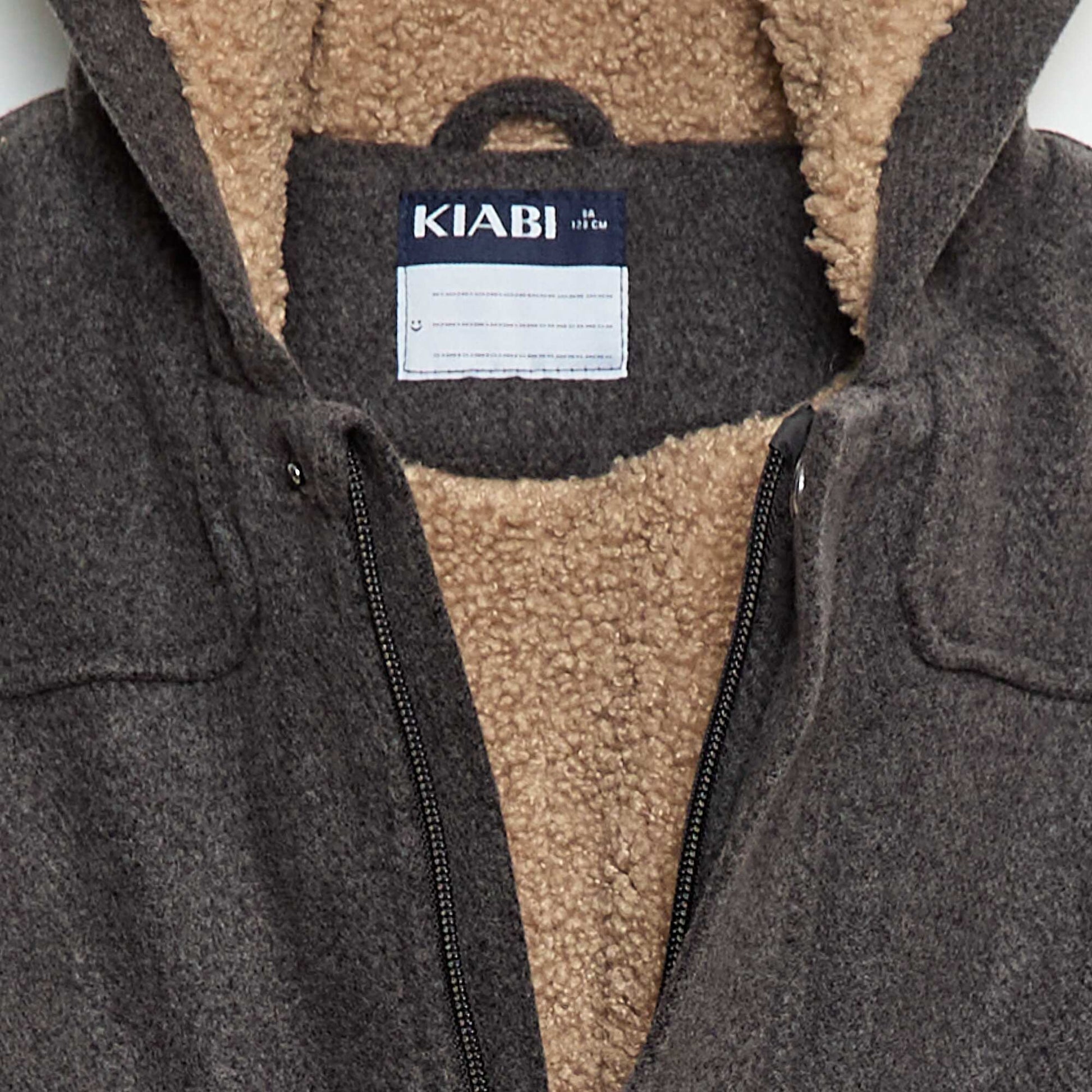 Manteau façon lainage à capuche avec doublure chaude GRIS