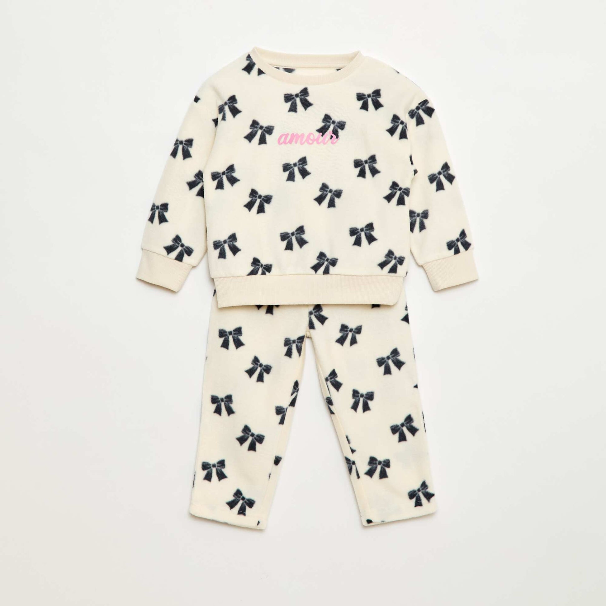 Ensemble pyjama haut + pantalon polaire BLANC