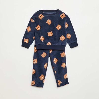 Ensemble pyjama haut + pantalon polaire BLEU