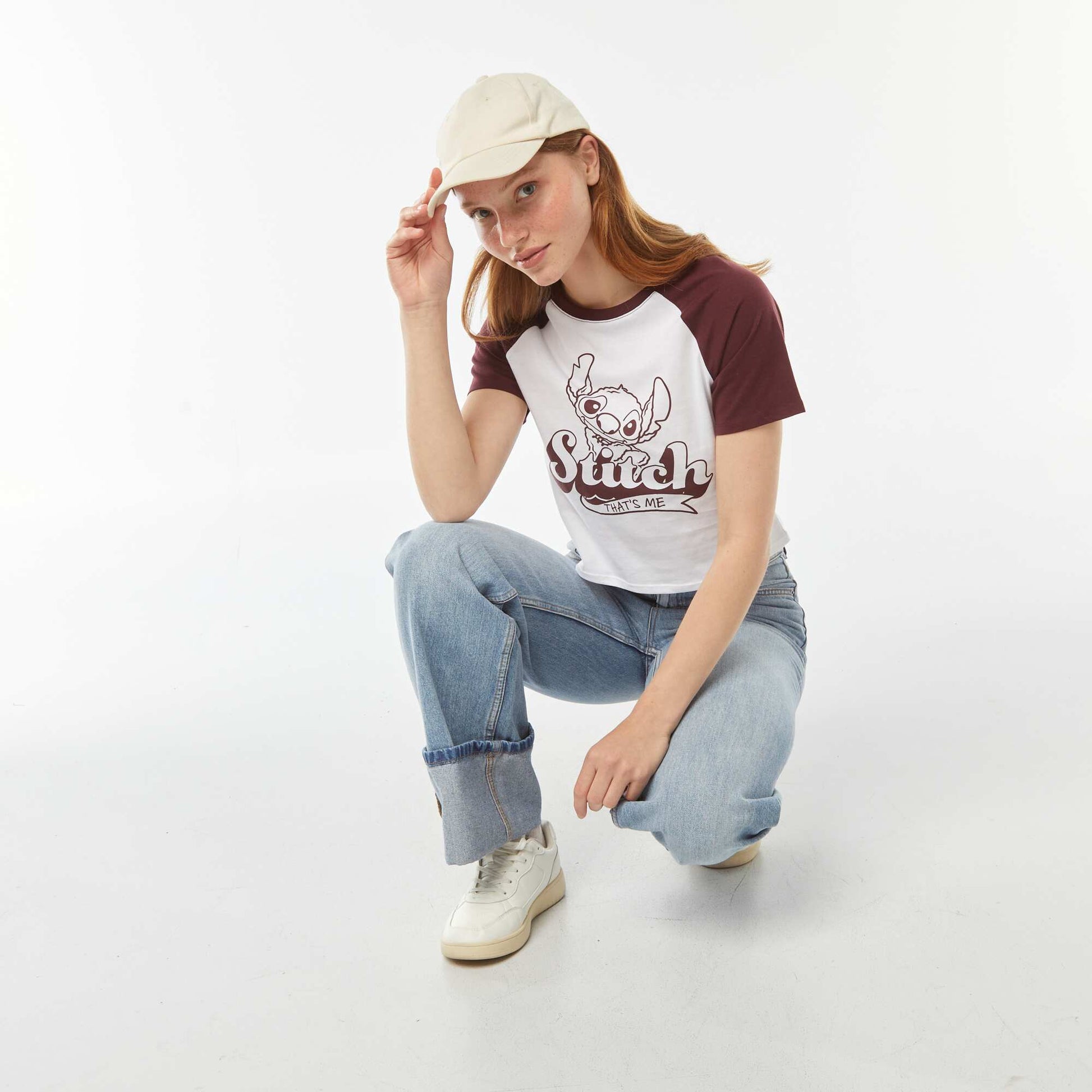 Tee-shirt manches raglan 'Stitch' BLANC/BORDEAUX