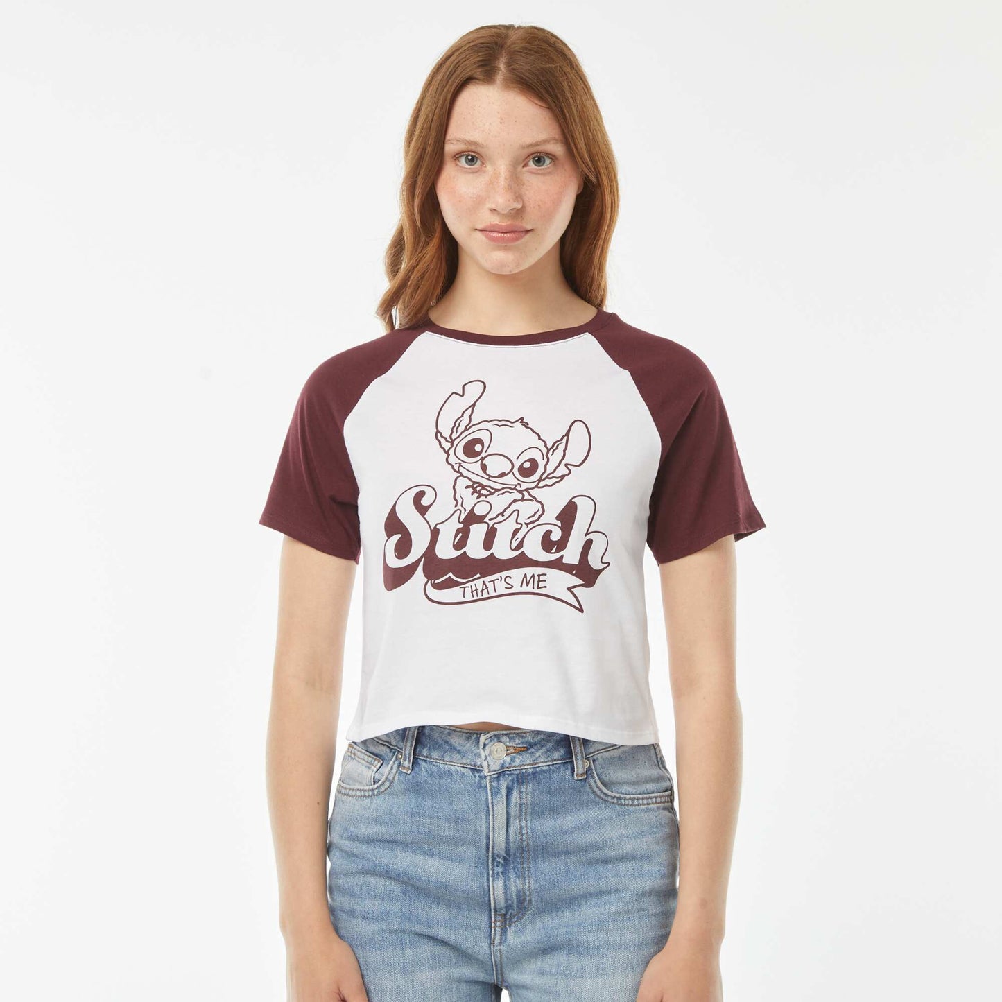 Tee-shirt manches raglan 'Stitch' BLANC/BORDEAUX