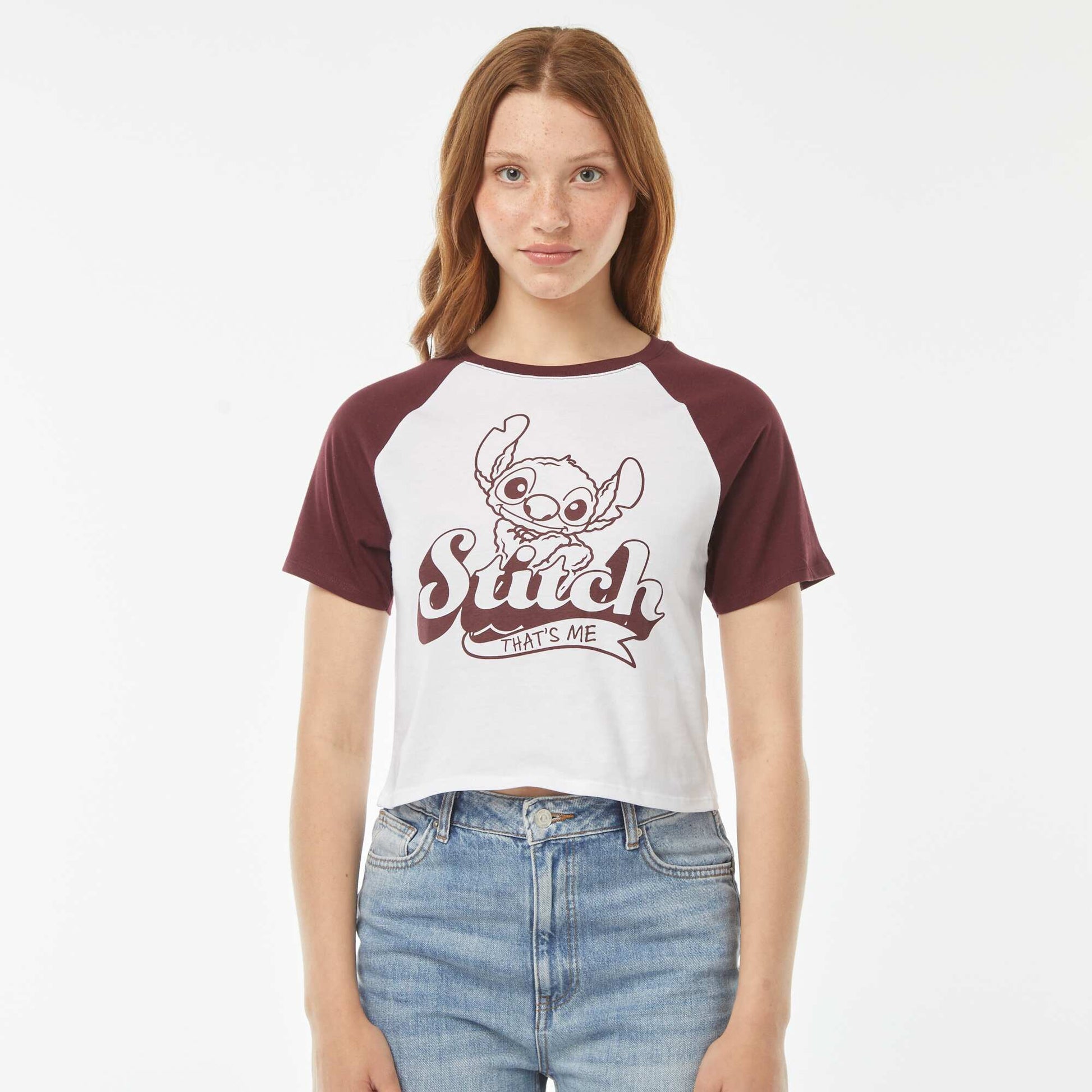 Tee-shirt manches raglan 'Stitch' BLANC/BORDEAUX